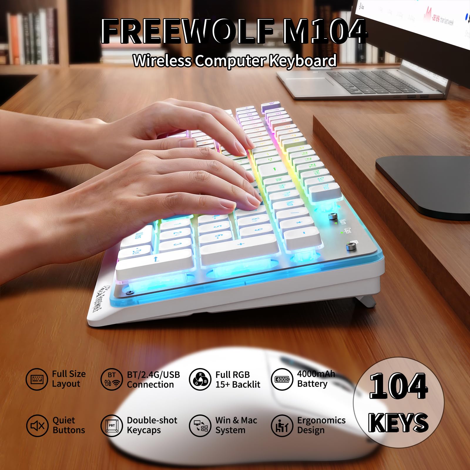 Amazon.com: ZIYOU LANG M104 RGB Wireless Keyboard, Low-Profile
